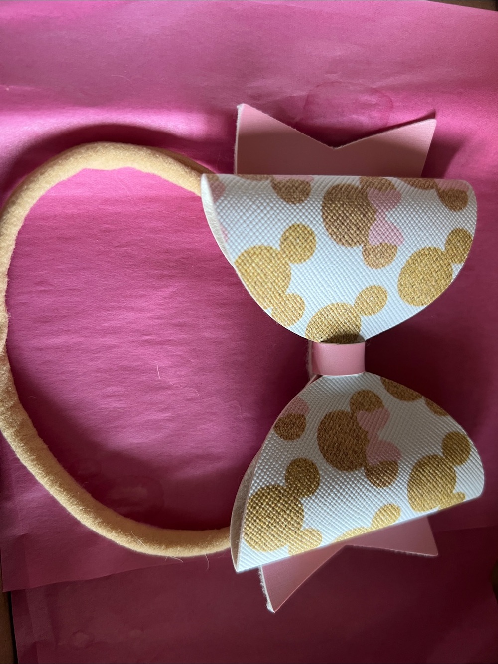 Minnie Themed Kids Pink and Gold Bow Headband